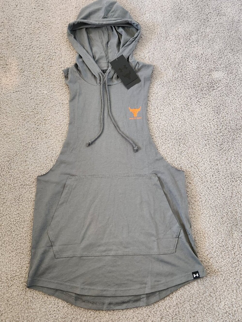 Under Armour Project Rock Sleeveless Hoodie Payoff Gray/Orange Men's Sz S